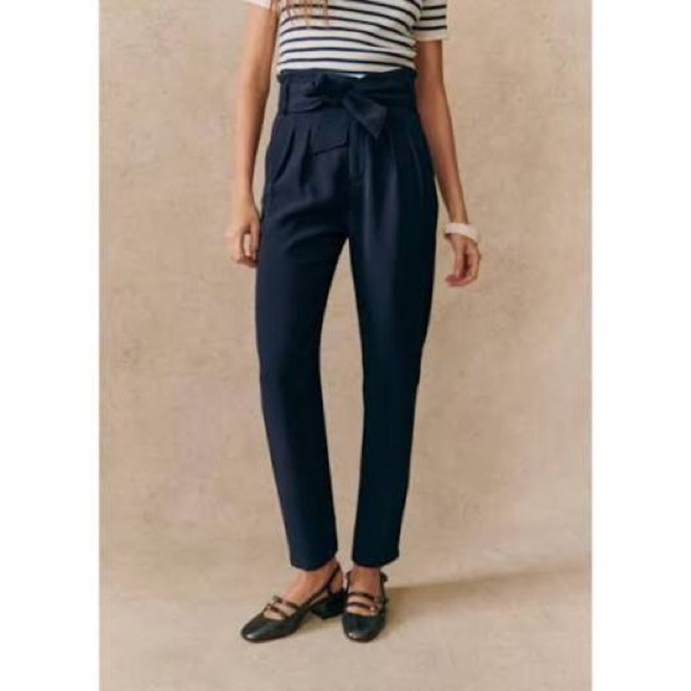 Sezane Austin Navy High-Waist Trousers
